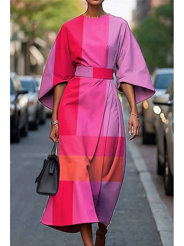  Femmes Robe Longue Maxi Robe Robe Décontractée Robe d'été Mode Moderne Quotidien Date Week-end Coupe régulière Géométrique Manche 3/4 Col ras du cou Rose Claire Bleu Violet Fuchsia Été