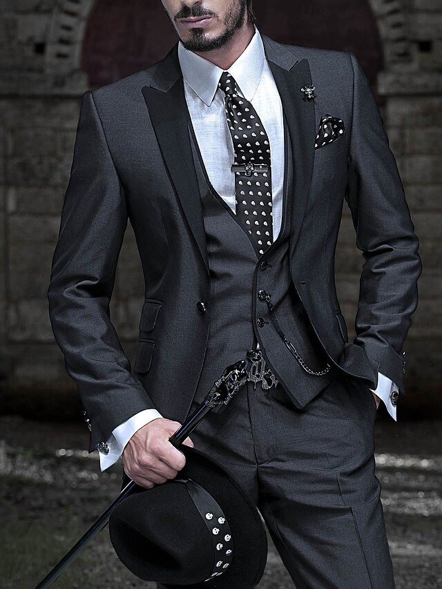Men's Wedding Suits Peak Black Luxury Solid Colored Tailored Fit 3 Piece Single Breasted One-button4