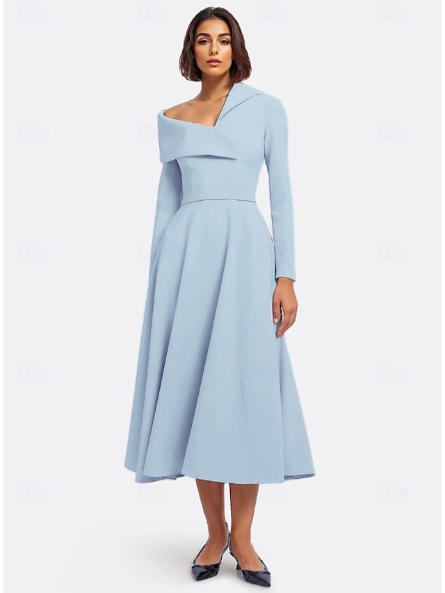  A-Line Cocktail Dresses Formal Wedding Guest Ankle Length Long Sleeve One Shoulder Pink Dress Stretch Crepe with Shawl 2025