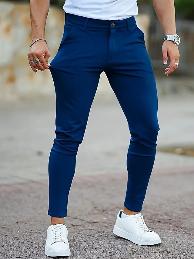  Per uomo Pantaloni Eleganti Aderente Pantaloni Chinos Bottoni Tasca Semplice Comodità Lunghezza alla caviglia Formale Feste Lavoro Moda Stile Classico Nero Blu Micro-elastico