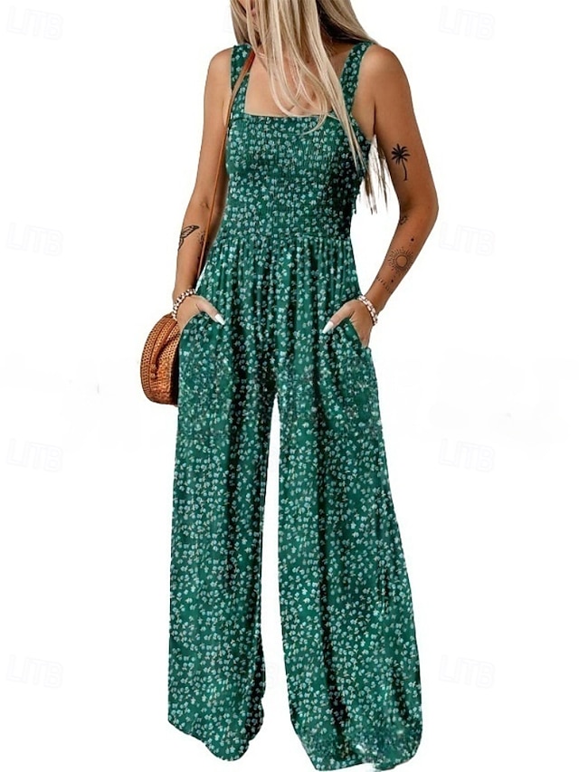  Women's Normal Jumpsuit Casual Floral Sleeveless U Neck Print Street Daily Regular Fit Pink Blue Green Summer