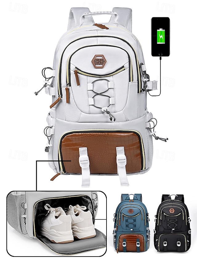  Herren-Rucksack mit großer Kapazität, USB-Ladefunktion und Schuhfach, wasserabweisender Oxford-Schulrucksack für Studenten und Outdoor-Reisen