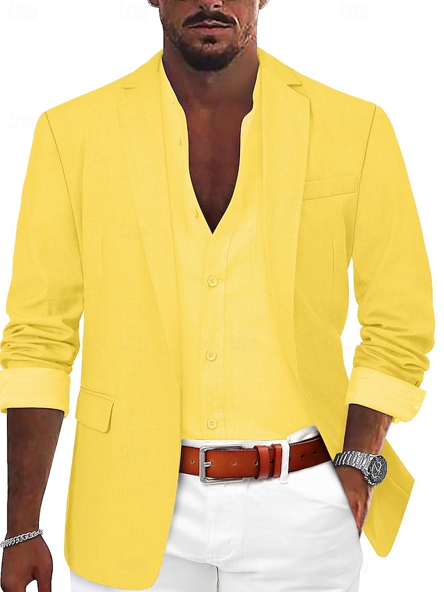  Voor heren Sportjas Linnen blazer Modieus Casual Effen Linnen blazer Leger groen Zwart blauw Getailleerd Single Breasted een knoops