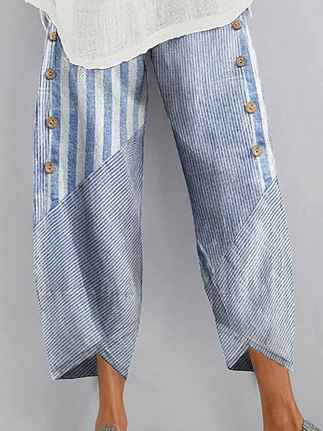 Women's Wide Leg Chinos Baggy Pants Vacation Vintage Ethnic Style Ankle-Length High Waist Graphic Striped Drawstring Patchwork Printing Soft Breathable Micro-elastic Vacation Street Causal Robin's4