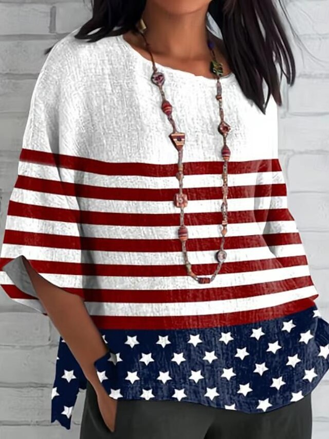 Women's Patriotic  Summer Tops Graphic Flag Vintage Stylish Ethnic Sleeveless Long Sleeve Crew Neck Boat Neck Regular Tops Daily Print White Red Blue Summer Spring4