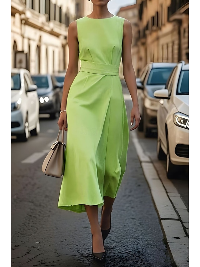  Femmes Robe Midi Robe Décontractée Robe débardeur Robe d'été Mode Moderne Quotidien Date Week-end Coupe régulière Uni Sans manches Col ras du cou Noir Blanche Bleu Vert Été