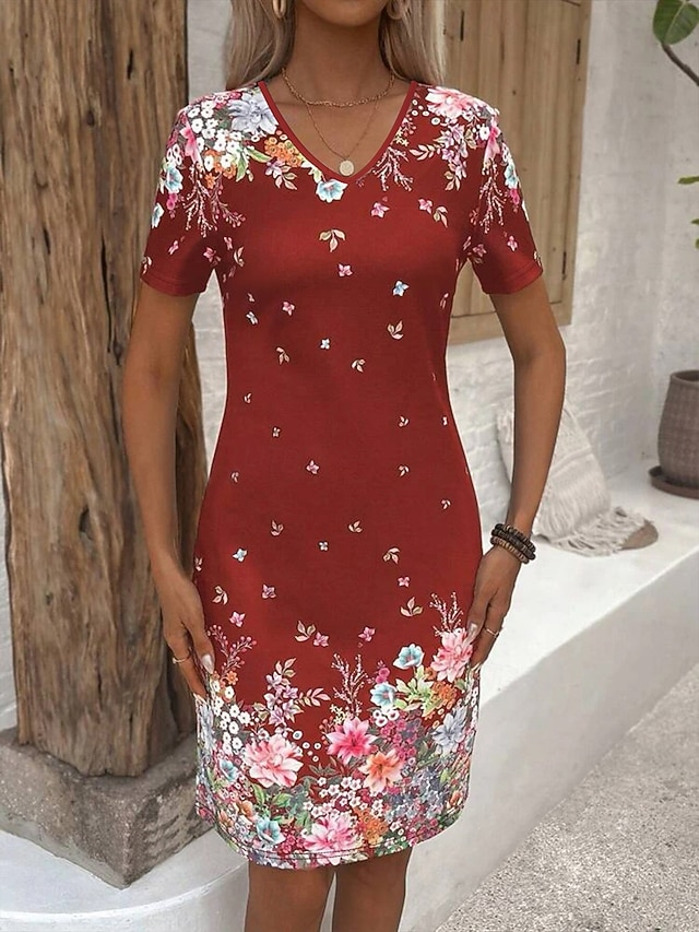  Dames Mini-jurk Boho bruiloft gast jurk Elegant Casual Boho Ruim Passend Bohémien Korte mouw V-hals Zwart Blozend Roze Rood Marineblauw Zomer