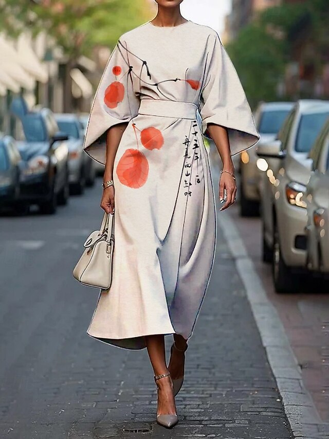 Women's Midi Dress Floral Dress Print Dress Classic Modern Vacation Daily Holiday Regular Fit Flower Half Sleeve Crew Neck White Yellow Pink Summer4