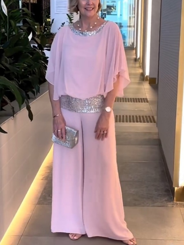  Ensembles de pantalons de mode 2 pièces pour femmes vêtements de rue quotidiens manches 3/4 col rond couleur unie sequins patchwork décontracté quotidien noir blanc rose été coupe régulière