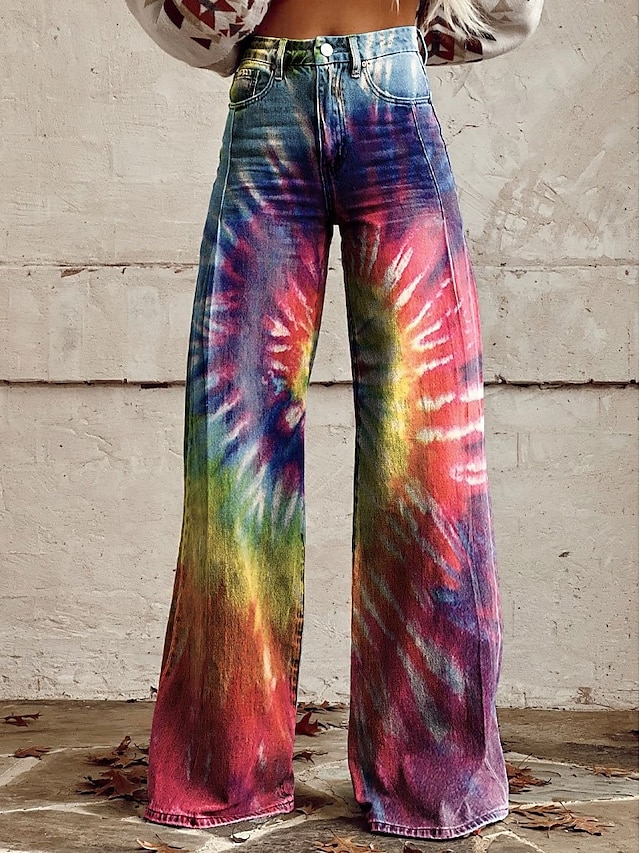  Retro Cikánský 70. léta Kalhoty Široké legované kalhoty Hippie Disko Vysoký pas Květinový Styl falešných džínů Dámské předvečer Všech svatých Karneval hudební festival Pride Parade Retro tematick