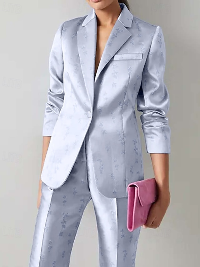 Two-Piece Satin Long Sleeve Pantsuits with Belt Women Formal Gowns main image 1