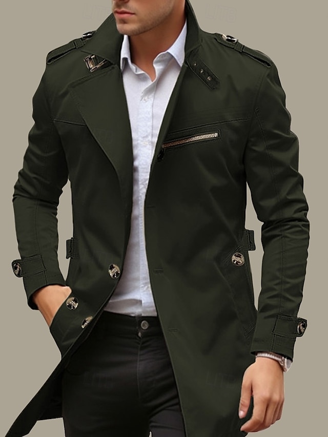 Herr Övergångsjacka Trenchcoat Utomhus Alla årstider Vindtät jacka Ytterkläder Kläder Streetwear Slät Framficka Kavajslag Enkelknäppt