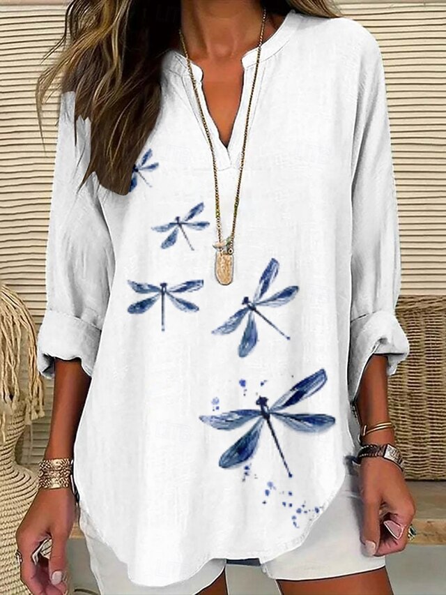 Women's Blouse Floral Stylish Modern Long Sleeve V Neck Regular Tops Daily Holiday Print White Pink Khaki Summer4