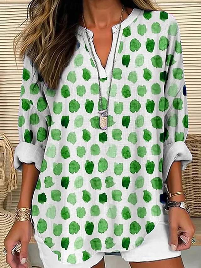  Dames Blouse Grafisch Stip Elegant Stijlvol Lange mouw V-hals Normale tops Dagelijks Feestdagen Afdrukken blauw Paars Groen Grijs Zomer Lente