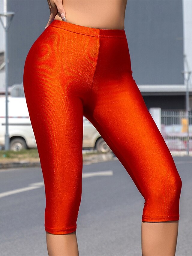  Mulheres Calças Capri Leggings Leggings aconchegantes Casual Roupa Esportiva Comprimento da panturrilha Cintura Alta Tecido Cintura elástica Respirabilidade Com Stretch Férias Rua Roupa Diária Preto