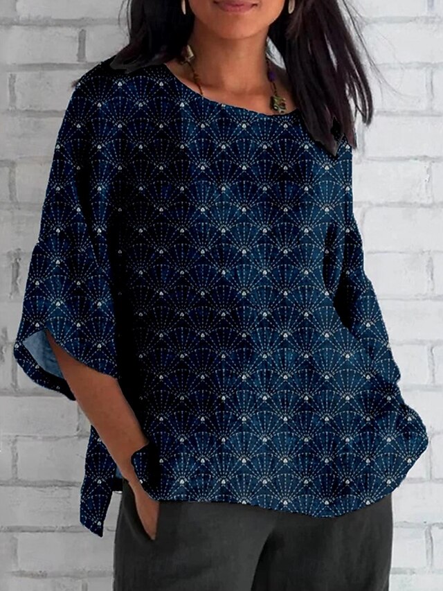 Women's Blouse Graphic Paisley Polka Dot Elegant Vintage Tropical 3/4 ...
