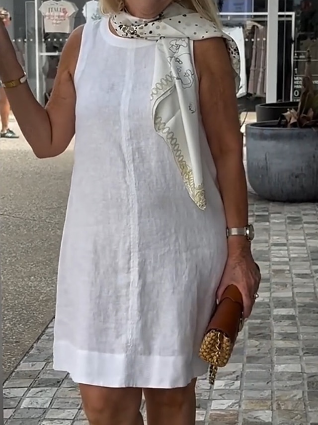  Damen Minikleid Freizeitkleid Klassisch Modern Urlaub Täglich Ferien Normale Passform Einfach Ärmellos Rundhalsausschnitt Schwarz Weiß Khaki Sommer