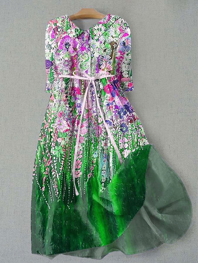  Per donna Abito Midi Abito a trapezio Abito aderente e svasato Casual Quotidiano Data Vestibilità regolare Ombre Floreale Grafico Mezza Manica Colletto a Camicia Blu reale Azzurro cielo Verde Estate