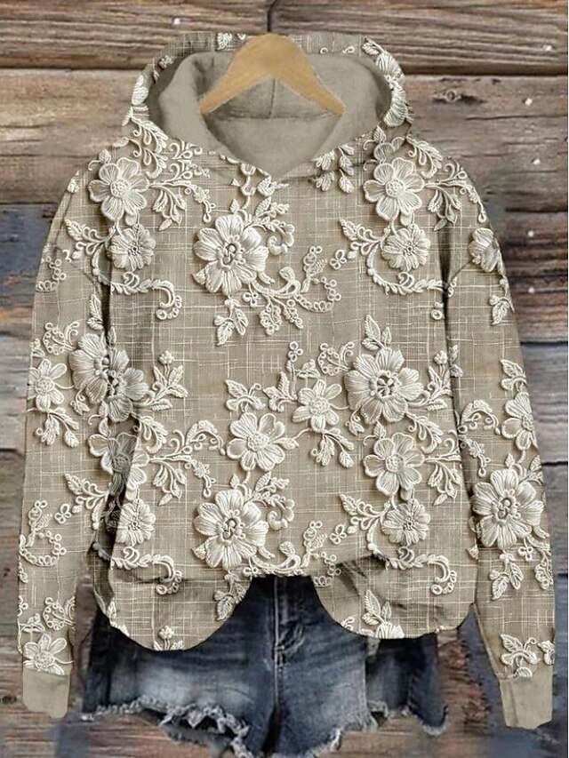 Women's Hoodie Pullover Sweatshirt Oversized Long Sleeve Casual Graphic Floral Animal Vintage Retro Hooded Regular Tops Street Dailywear Print Purple Green Khaki Spring Fall Winter4