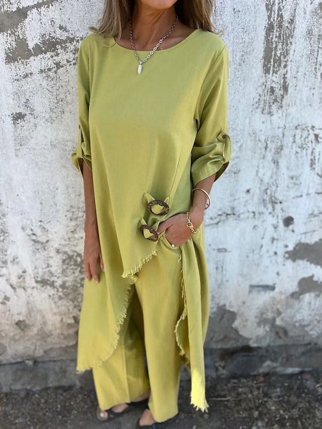  Damen Mode Streetwear Täglich Hosen-Sets Langarm Rundhalsausschnitt Einfarbig Patchwork Lässig Täglich Schwarz Gelb Wein Frühling Normale Passform