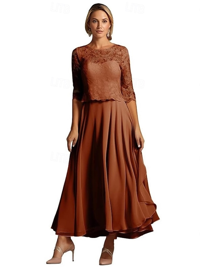  A-Linie Brautmutterkleid Elegant Einfach Rundhalsausschnitt Knöchellänge Polyester Halbarm mit Falten Einfarbig 2025