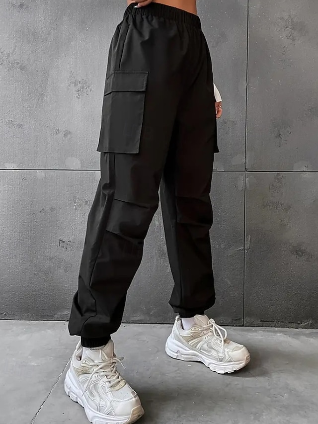  Dame Cargo-bukser Slacks Mode Gade Fuld længde Naturlig Vanlig Lomme Elastisk Talje comfy Udendørs Bekvem Ferie I-byen-tøj Sort Efterår Regulær