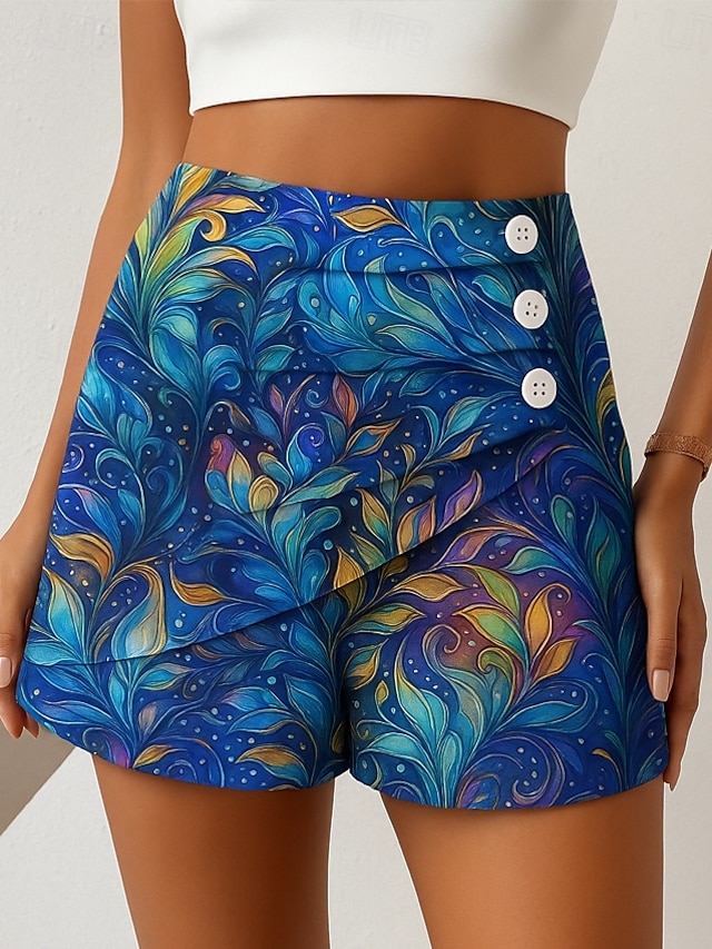  Dame kinesisk Shorts Elegant Ferie Årgang Korte Høj Talje Grafisk Sommerfugl Abstrakt Flerlags Hurtigtørrende Bekvem Åndbart Mikroelastisk udendørs Gade Daglig Blå Grøn Beige Sommer Forår Regulær