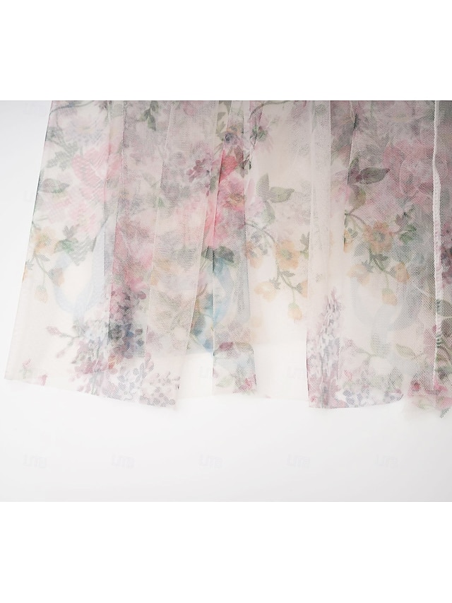 Square Neck Floral Printed Pool Ankle Length Wedding Guest Dress