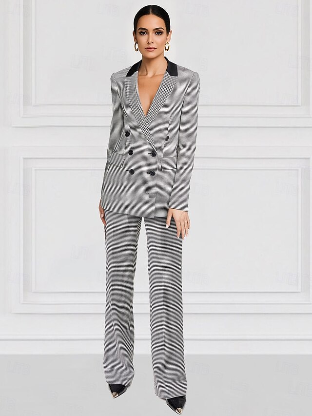 Women's 2 Pieces Suits Formal Wedding Guest Stretch Crepe Elegant Simple Long Sleeve Floor Length Peak Lapel Double Breasted4