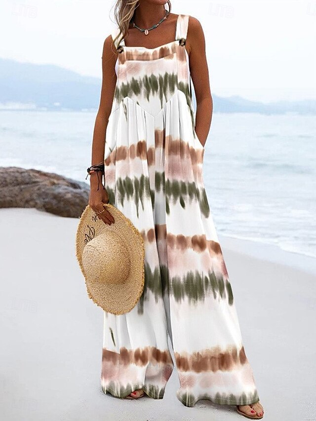  Dames Jumpsuit Actief Grafisch Mouwloos Breed Been Zak Vakantie Straat Ruim Passend Wit Leger Groen Rood Zomer