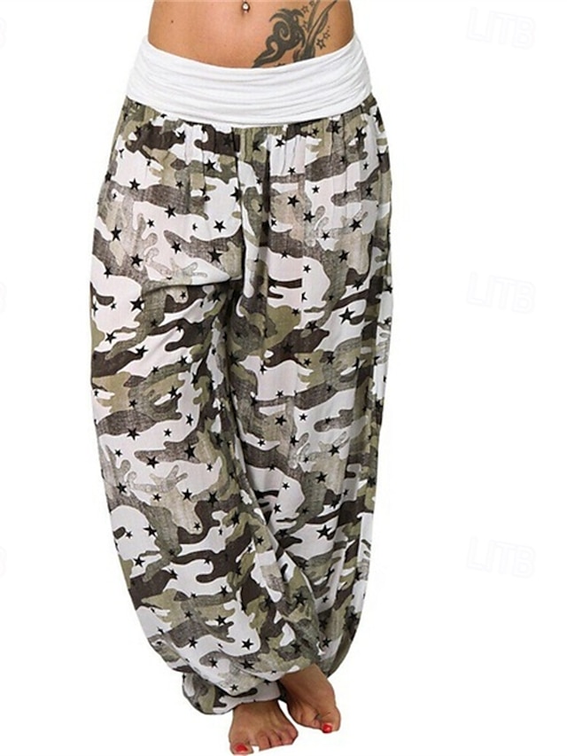  Per donna Pantaloni Pantaloni Palazzo Moda Boho Lunghezza intera Misura del girovita medio Stampa Mimetico Elastico in vita Comodo Confortevole Micro-elastico Streetwear Abbigliamento quotidiano