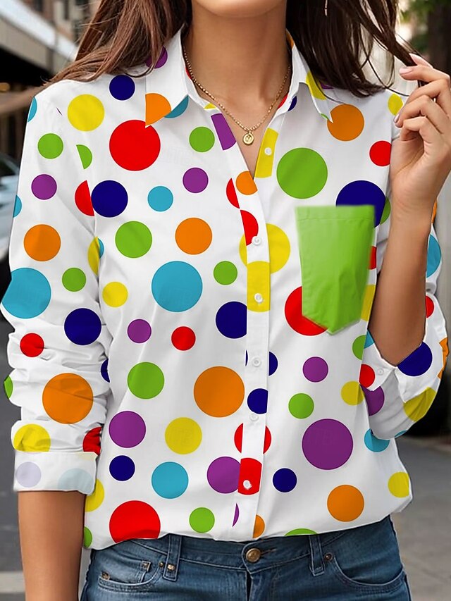 Women's Shirt Long Sleeve Button Down Blouse Graphic Polka Dot Vintage Stylish Casual Shirt Collar Regular Tops Work Daily Holiday Buttons Pocket Print Blue Purple Green Spring Fall4