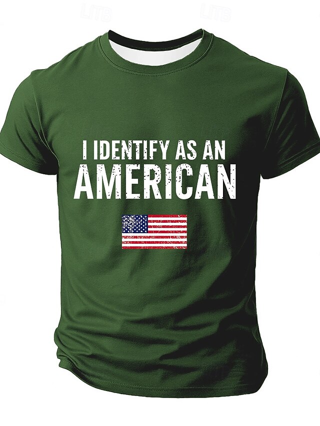  Patriotyczne koszulki dla mężczyzn Amerykańska US Flaga T-shirt Krótki rękaw T-shirt 3D Druk Koszulka z okrągłym dekoltem Moda Codzienna Podstawowa Ulica Casual Codziennie Czarna Czerwona Niebieska