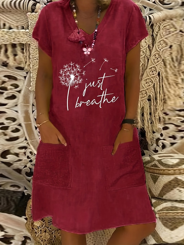  Pentru femei Rochii Midi Rochie de in Rochie casual Rochie Boho Rochie imprimata Elegant Modă Clasic Mâneci Bufante Vacanță Concediu Rochie de toamna Fit regulat Păpădie Manșon scurt În V Galben