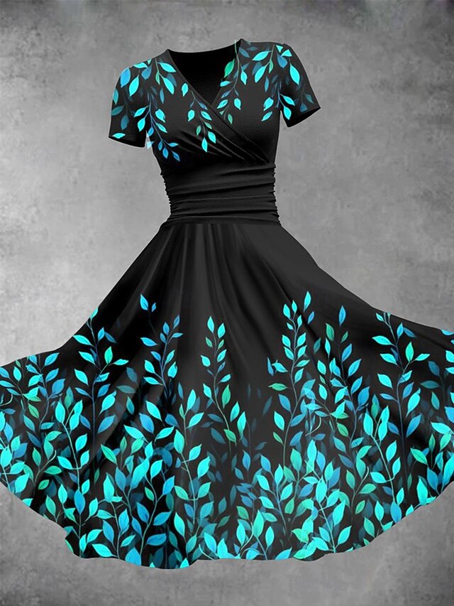 Women's Midi Dress Summer Dress Fit And Flare Dress Vacation Casual Daily Holiday Going out Regular Fit Floral Graphic Half Sleeve V Neck White Pink Blue Summer4