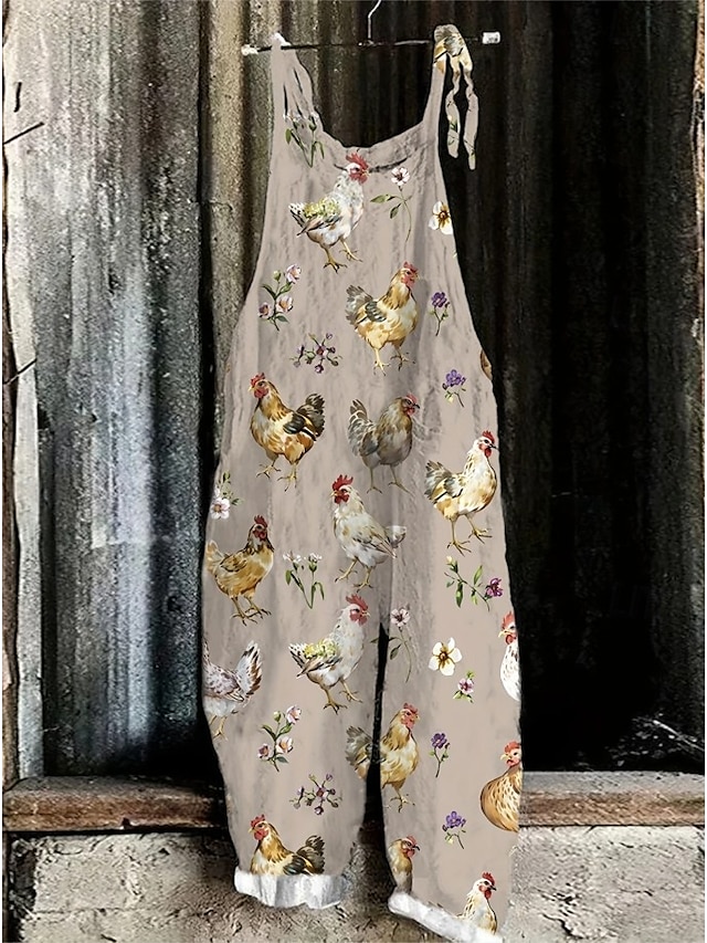  Women's Overalls Vacation Vintage Ethnic Style Full Length High Waist Animal Drawstring Inelastic Formal Vacation Street Robin's Egg Blue Sage Khaki Summer Spring Fall Loose Fit