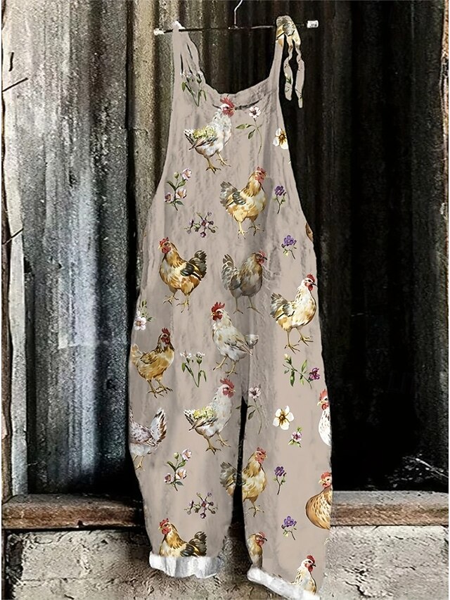 Women's Overalls Vacation Vintage Ethnic Style Full Length High Waist Animal Drawstring Inelastic Formal Vacation Street Robin's Egg Blue Sage Khaki Summer Spring Fall Loose Fit4