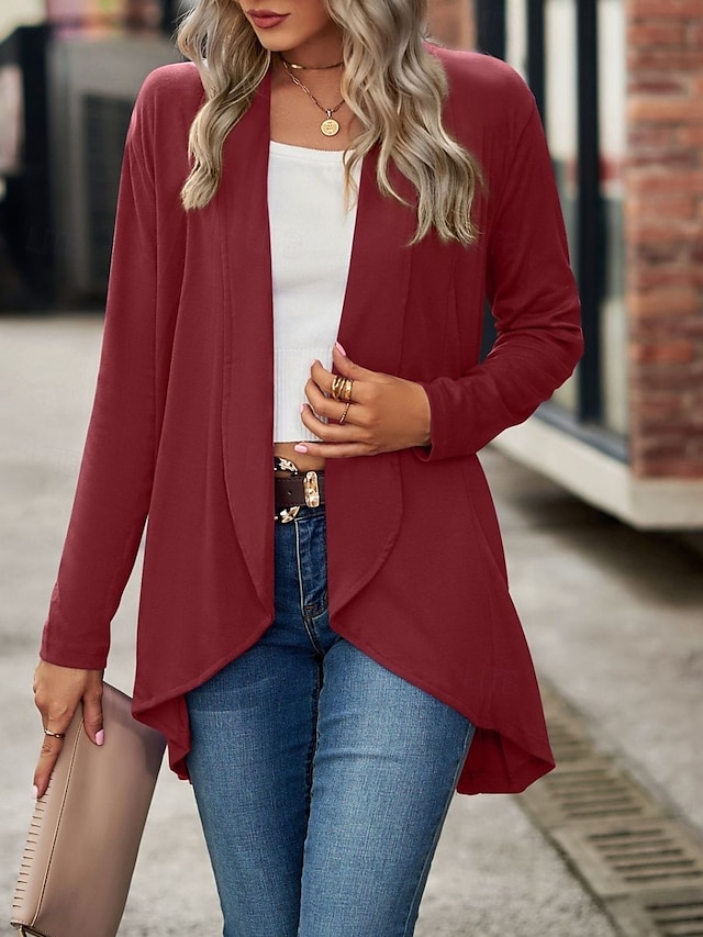  Pentru femei Sacou Respirabil Comfortabil Tiv neregulat Casual Simplu Vacanță Stradă Casual Purtare Zilnică Deschis frontal Regulat Șal  Guler Fit regulat Manșon Lung Îmbrăcăminte exterioară Negru