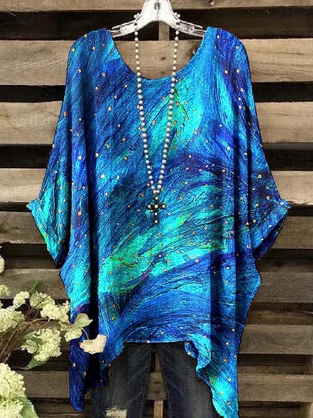 Women's Boho Shirt Floral Graphic Elegant Bohemia Active Short Sleeve Batwing Sleeve Crew Neck Regular Tops Daily Holiday Beach Wear Black White Red Blue Purple Summer Spring