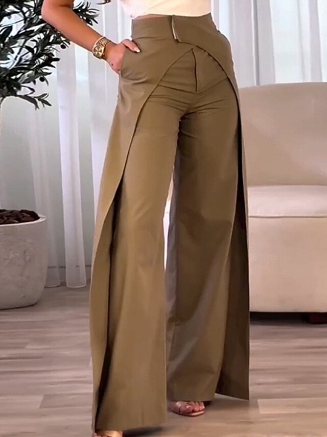 Women's Wide Leg Slacks Fashion Streetwear Full Length Natural Plain Pocket Elastic Waist Comfy Outdoor Comfortable Outdoor Vacation Street Light Sky Blue Black Brown Fall Regular Fit4