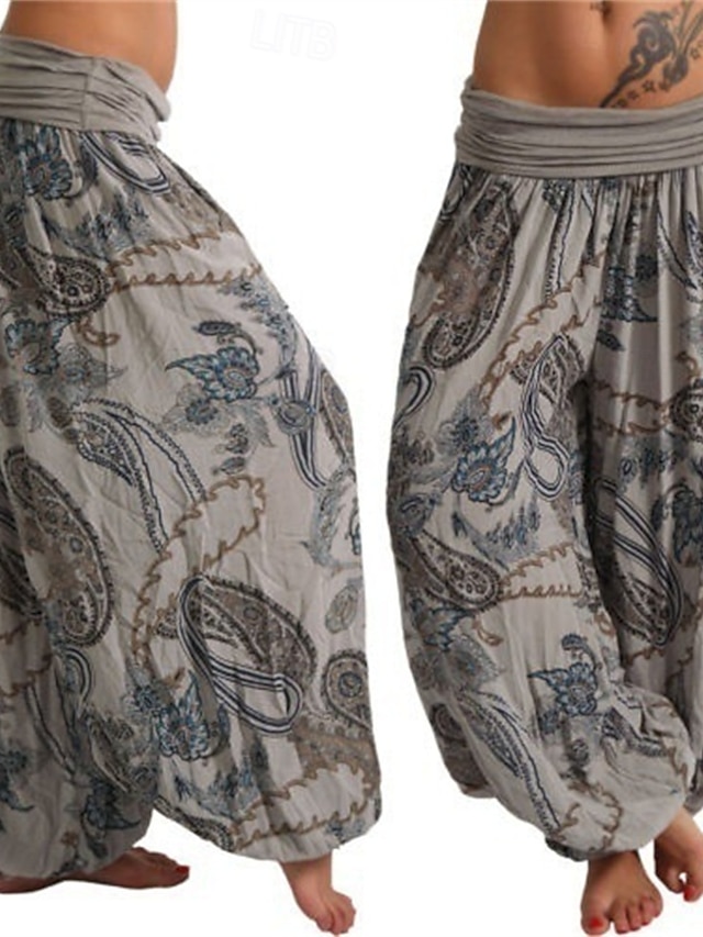  Mulheres Calças Calças Harem Calça Palazzo Moda Boho Comprimento total Cintura Média Imprimir Cintura elástica Confortável Micro-Elástica Rua Roupa Diária Para Noite Preto Amarelo Vermelho Azul
