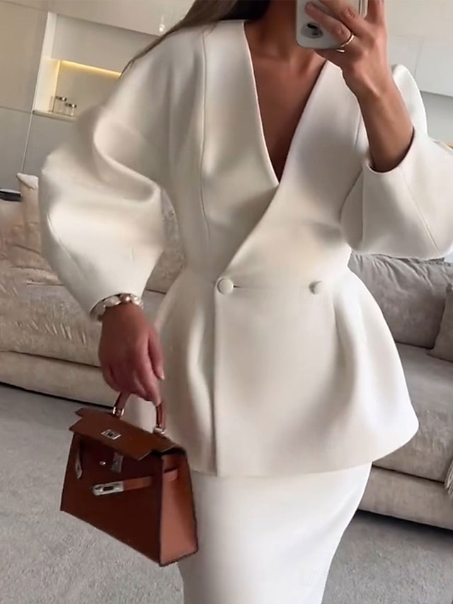  Ensembles de Robes Robe Mère de la Mariée Formelle Invitée de Mariage Élégante Col en V Longueur au Sol Polyester Manches Longues avec Boutons