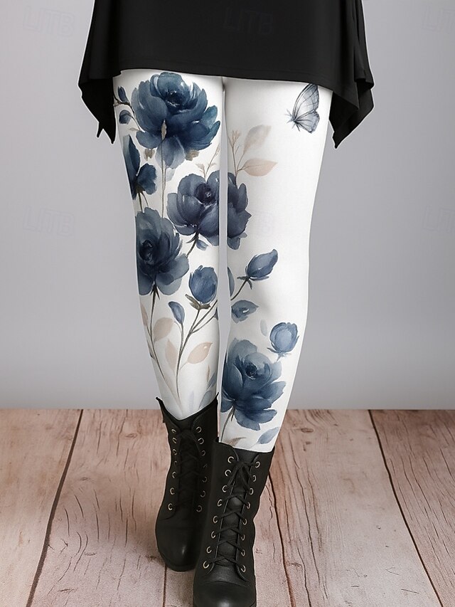 Women's Leggings Vacation Vintage Ethnic Style Ankle-Length High Waist Floral Graphic Abstract 3D Print Quick Dry Breathability Soft Stretchy Outdoor Home Causal White Pink Green Fall Regular Fit4