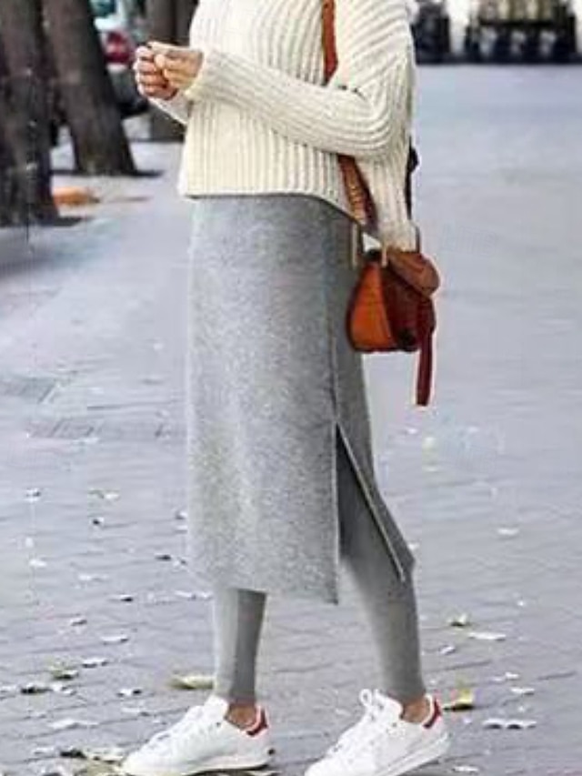  Per donna Pantaloni in Pile Leggings Skort Streetwear Casual Lunghezza intera Naturale Semplice Elastico in vita Spacco Calore Termico Comodo All'aperto Vacanza Uscire Nero Grigio chiaro Grigio scuro