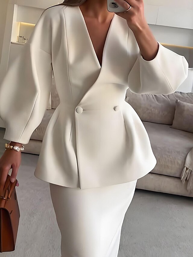  Kleid-Sets Brautmutterkleid Formell Hochzeitsgast Elegant V Ausschnitt Bodenlang Polyester Langarm mit Knöpfe 2025
