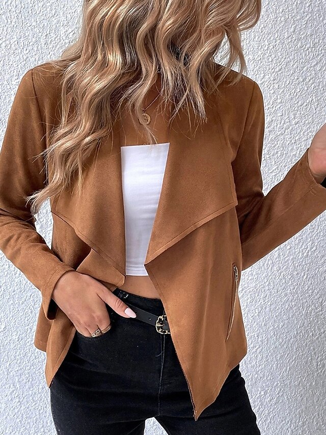  Mulheres Jaqueta casual Confortável Zíper Moda Ao ar livre Tecido Para Noite Final de semana Abertura Frontal Padrão Aberto para a Lateral Normal Manga Longa agasalhos Preto Marron Verde Tropa Outono