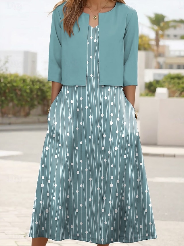  Women's Dress Set Midi Dress A Line Dress Party Cocktail Floral Print Half Sleeve V Neck Wedding Guest Daily Pink Green Gray Summer Spring Loose Fit
