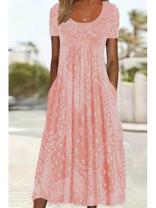  Pentru femei Rochie Lunga Rochie Maxi Rochie casual Modă Zilnic Fit regulat Floral Manșon scurt Stil Nautic Roz Îmbujorat Roșu-aprins Albastru piscină Gri Vară