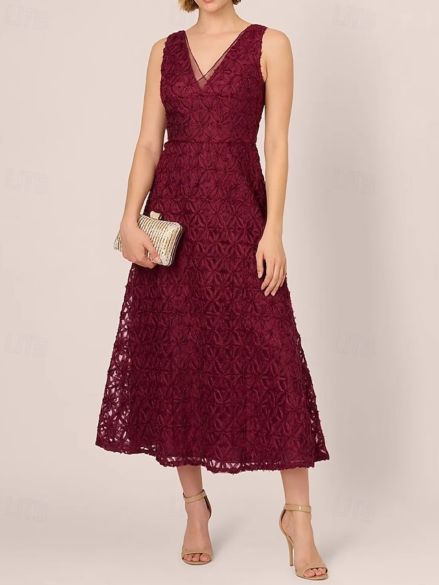  Abito da sposa a trapezio, elegante, semplice e minimalista, con scollo a V, lunghezza al pavimento, in pizzo, tulle, senza maniche, con applicazioni ricamate a nastro, 2025