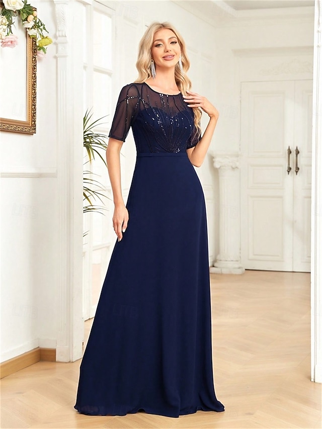 Abiti Quinceanera A-Line Elegante Vestito Cerimonia Matrimonio Lunghezza Pera Maniche Corte Collo a Giro Chiffon con Plissettature